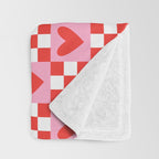 Red love heart checkered pattern Throw Blanket Gallery Image 3