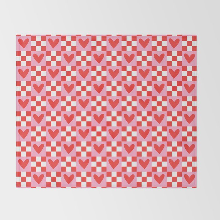 Red love heart checkered pattern Throw Blanket Gallery Image 2