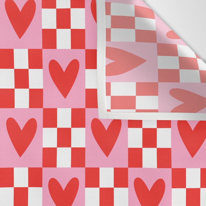 Red love heart checkered pattern Wall Tapestry Gallery Image 3