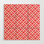 Red love heart checkered pattern Wood Wall Art Gallery Image 1