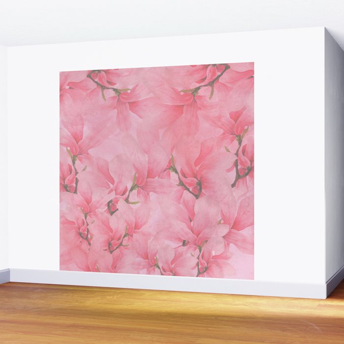 Blush pink green watercolor orchids flowers  Wall Mural Gallery Image 2