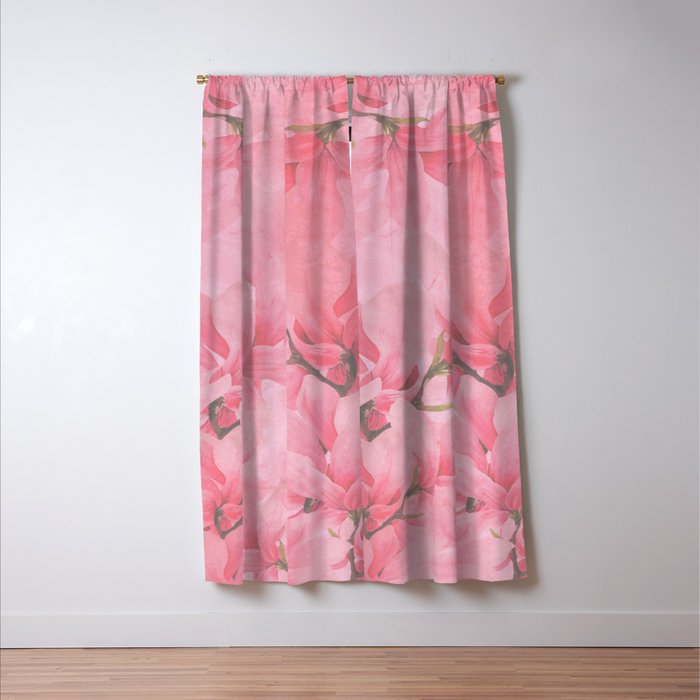 Blush pink green watercolor orchids flowers  Window Curtain Gallery Image 3