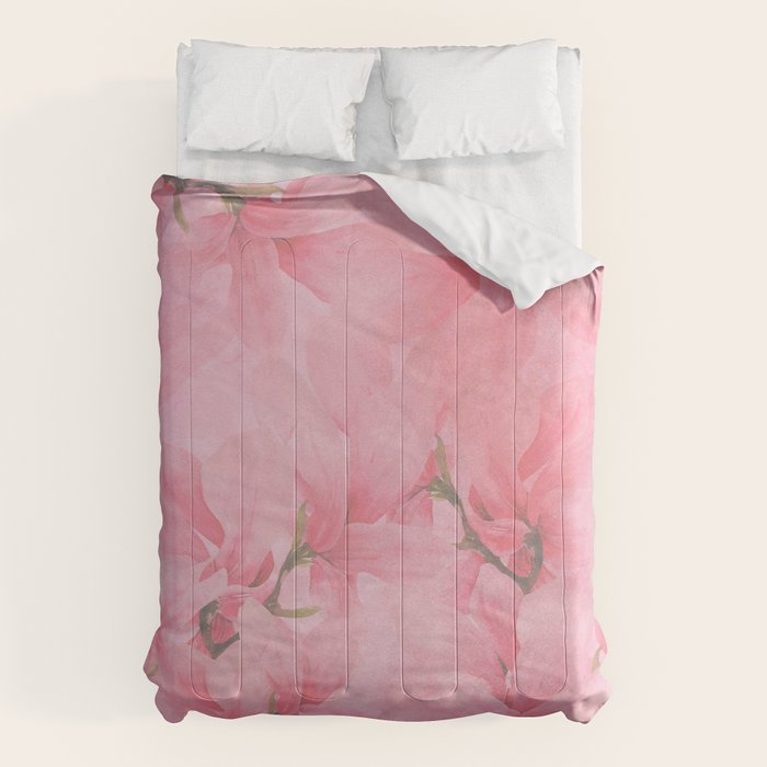 Blush pink green watercolor orchids flowers  Comforter Gallery Image 6