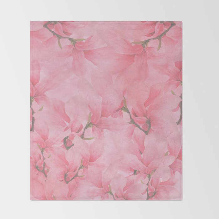 Blush pink green watercolor orchids flowers  Throw Blanket Gallery Image 2