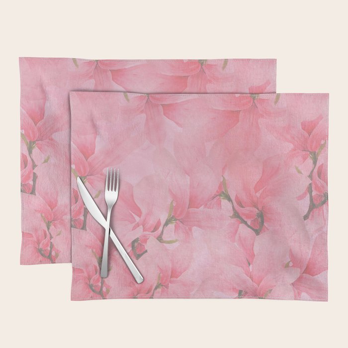 Blush pink green watercolor orchids flowers  Placemat Gallery Image 1