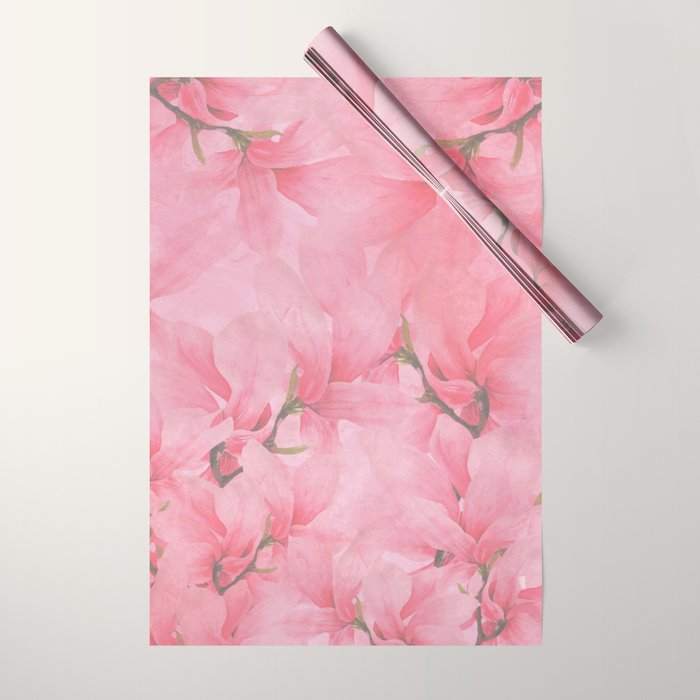 Blush pink green watercolor orchids flowers  Wrapping Paper Gallery Image 1
