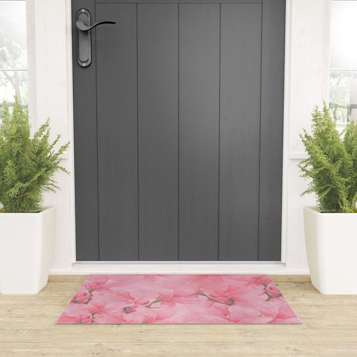 Blush pink green watercolor orchids flowers  Welcome Mat Gallery Image 3