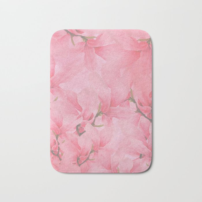 Blush pink green watercolor orchids flowers  Bath Mat Gallery Image 1