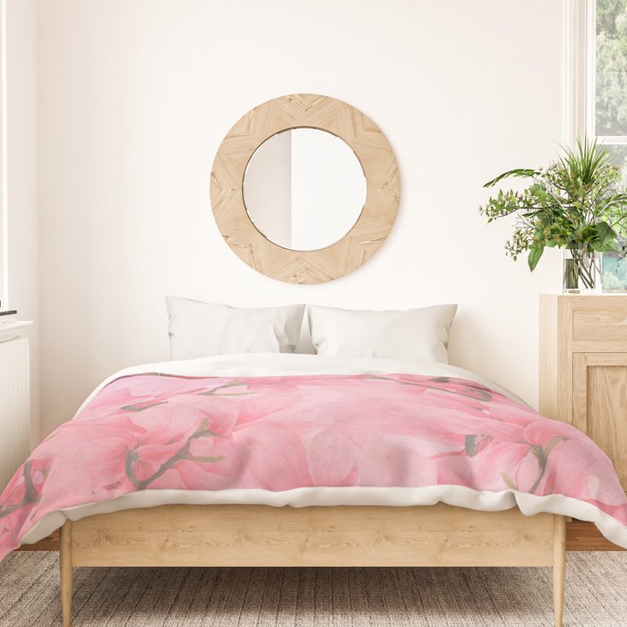 Blush pink green watercolor orchids flowers  Duvet Cover Gallery Image 3