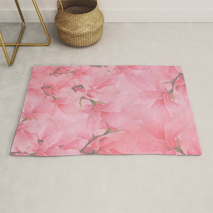Blush pink green watercolor orchids flowers  Rug Gallery Image 1