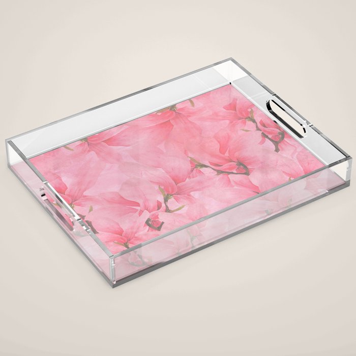 Blush pink green watercolor orchids flowers  Acrylic Tray Gallery Image 1