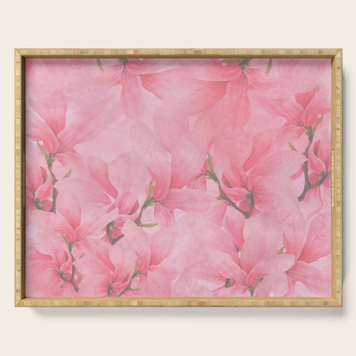 Blush pink green watercolor orchids flowers  Serving Tray Gallery Image 1