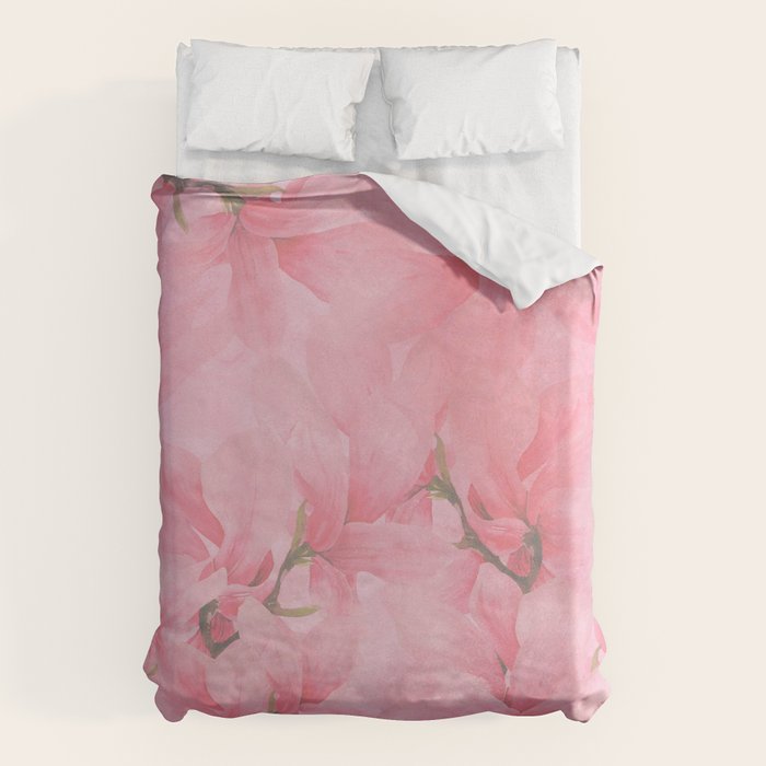 Blush pink green watercolor orchids flowers  Duvet Cover Gallery Image 6