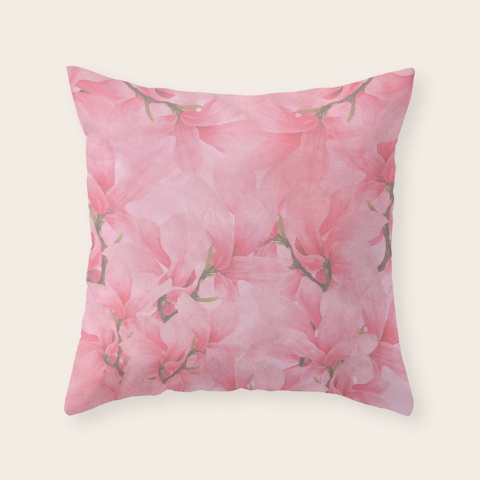 Blush pink green watercolor orchids flowers  Throw Pillow Gallery Image 6