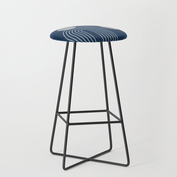 Mid Century Modern Geometric 106 in Navy Blue and Grey (Rainbow and Sun Abstraction) Stool Gallery Image 1