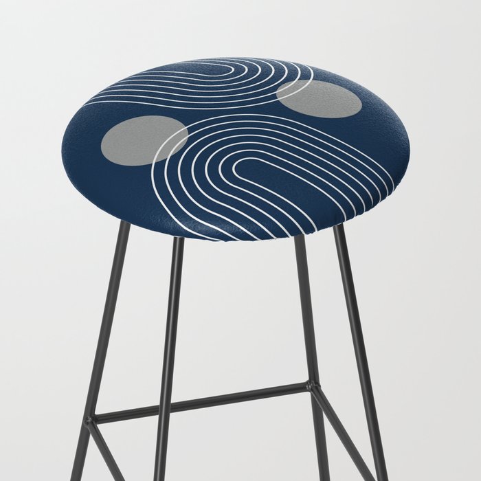 Mid Century Modern Geometric 106 in Navy Blue and Grey (Rainbow and Sun Abstraction) Stool Gallery Image 2