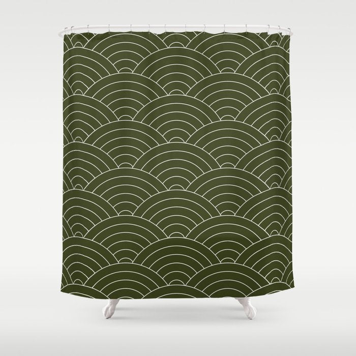 Waves (Olive) Shower Curtain Gallery Image 1
