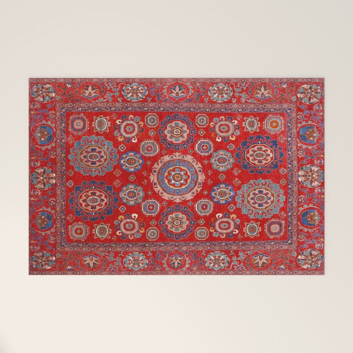 Red Suzani  Kazak Persian Rug Welcome Mat Gallery Image 1