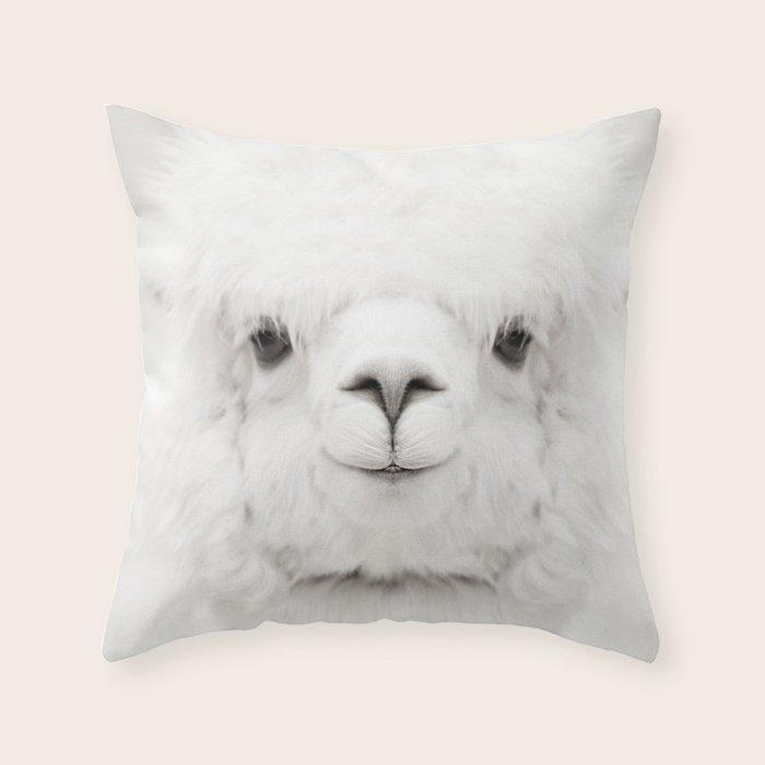 SMILING ALPACA Throw Pillow Gallery Image 1
