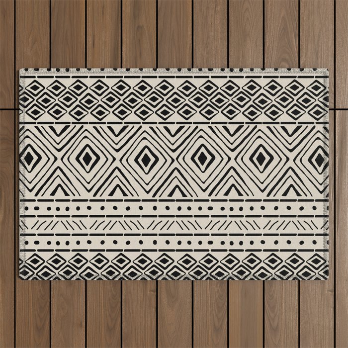 African Mud Cloth // Bone Outdoor Rug Gallery Image 1