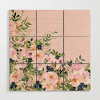 Boho, Vintage, Floral Watercolor, Pink Roses Wood Wall Art Gallery Image 1