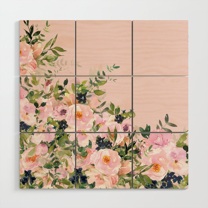 Boho, Vintage, Floral Watercolor, Pink Roses Wood Wall Art Gallery Image 1