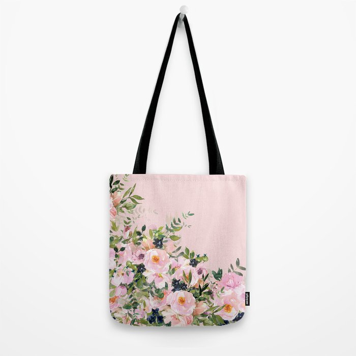 Boho, Vintage, Floral Watercolor, Pink Roses Tote Bag Gallery Image 2