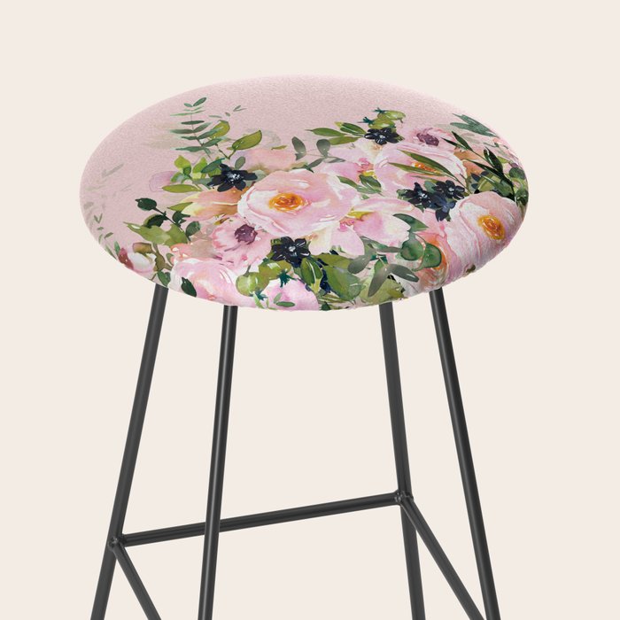 Boho, Vintage, Floral Watercolor, Pink Roses Stool Gallery Image 2