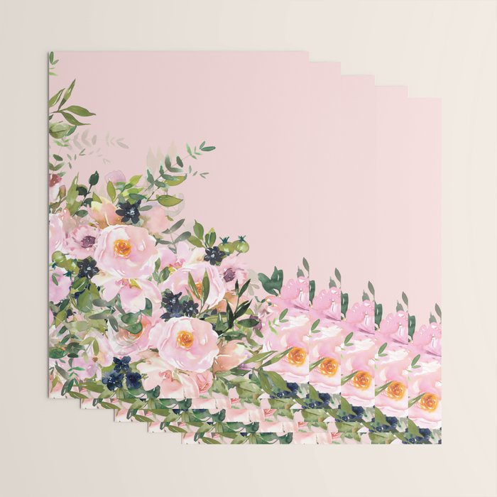 Boho, Vintage, Floral Watercolor, Pink Roses Wrapping Paper Gallery Image 3