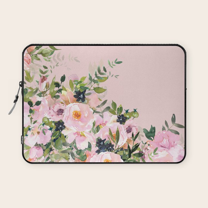 Boho, Vintage, Floral Watercolor, Pink Roses Laptop Sleeve Gallery Image 1