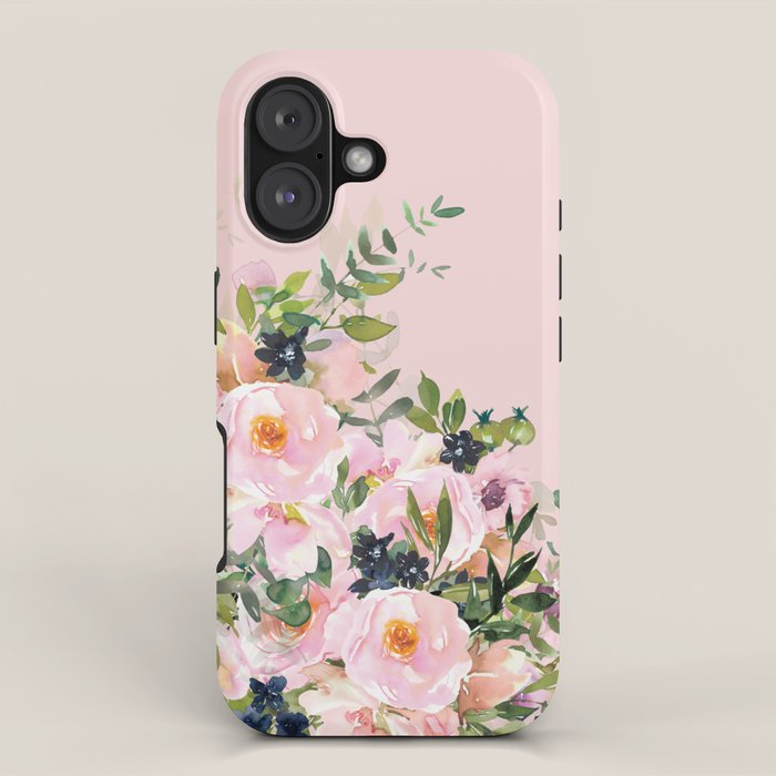 Boho, Vintage, Floral Watercolor, Pink Roses iPhone Case Gallery Image 1