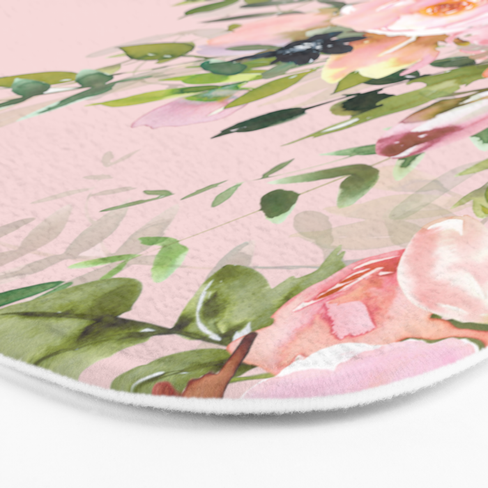 Boho, Vintage, Floral Watercolor, Pink Roses Bath Mat Gallery Image 3