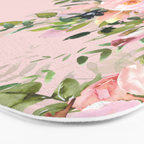 Boho, Vintage, Floral Watercolor, Pink Roses Bath Mat Gallery Image 3