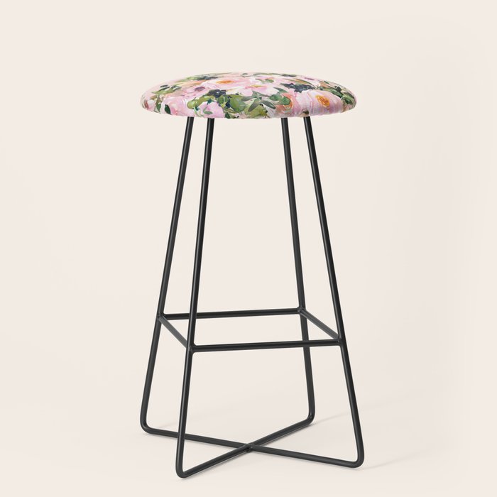 Boho, Vintage, Floral Watercolor, Pink Roses Stool Gallery Image 1