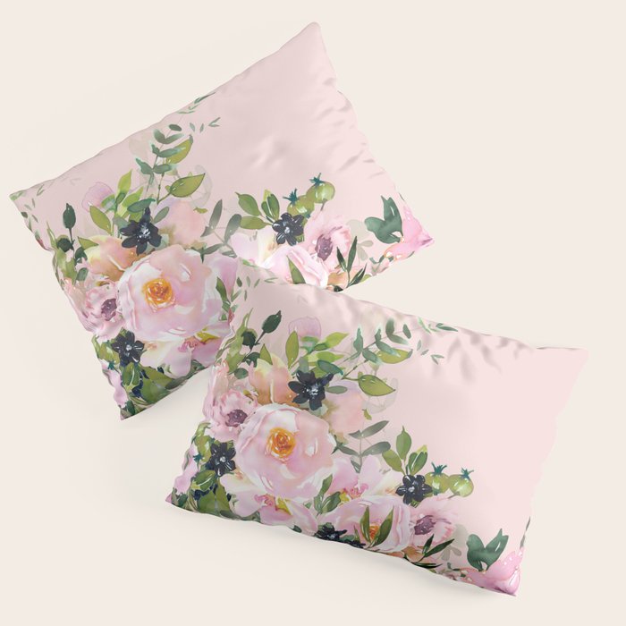 Boho, Vintage, Floral Watercolor, Pink Roses Pillow Sham Gallery Image 3