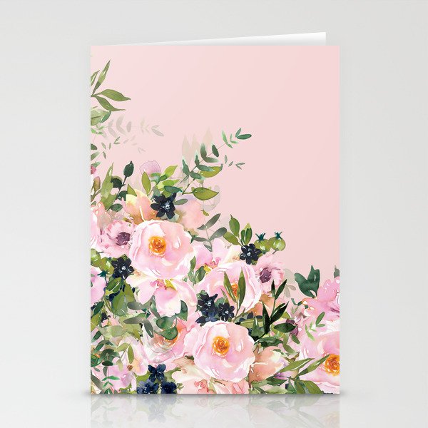 Boho, Vintage, Floral Watercolor, Pink Roses Stationery Card Gallery Image 2