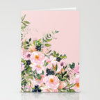 Boho, Vintage, Floral Watercolor, Pink Roses Stationery Card Gallery Image 2