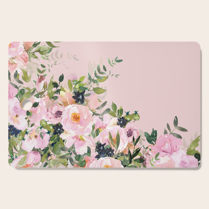 Boho, Vintage, Floral Watercolor, Pink Roses Cutting Board Gallery Image 1