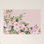 Boho, Vintage, Floral Watercolor, Pink Roses Welcome Mat Gallery Image 1