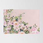 Boho, Vintage, Floral Watercolor, Pink Roses Rug Gallery Image 2