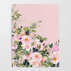 Boho, Vintage, Floral Watercolor, Pink Roses Poster Gallery Image 4