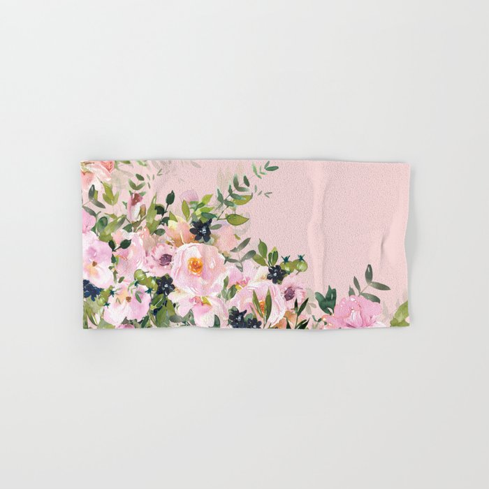 Boho, Vintage, Floral Watercolor, Pink Roses Bath Towel Gallery Image 1