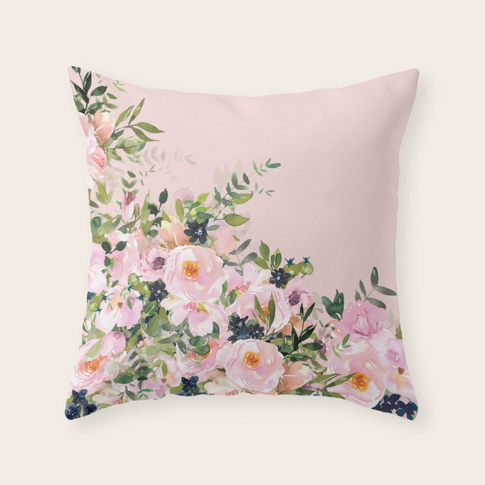 Boho, Vintage, Floral Watercolor, Pink Roses Throw Pillow Gallery Image 6