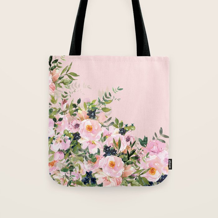Boho, Vintage, Floral Watercolor, Pink Roses Tote Bag Gallery Image 1