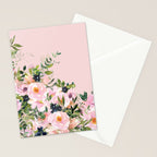 Boho, Vintage, Floral Watercolor, Pink Roses Stationery Card Gallery Image 2