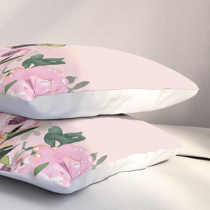 Boho, Vintage, Floral Watercolor, Pink Roses Pillow Sham Gallery Image 3