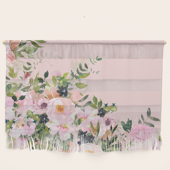 Boho, Vintage, Floral Watercolor, Pink Roses Wall Hanging Gallery Image 1