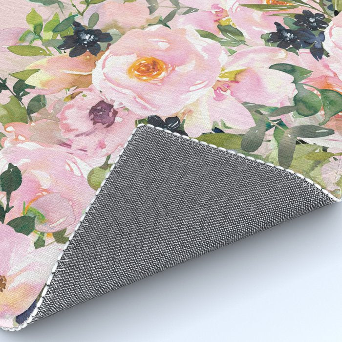 Boho, Vintage, Floral Watercolor, Pink Roses Rug Gallery Image 4