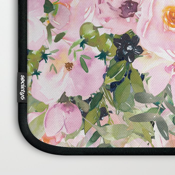 Boho, Vintage, Floral Watercolor, Pink Roses Laptop Sleeve Gallery Image 3