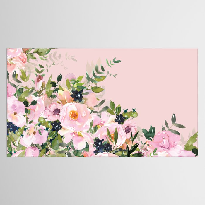 Boho, Vintage, Floral Watercolor, Pink Roses Tablecloth Gallery Image 2